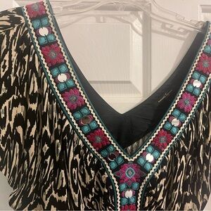 Nanette Lepore Black and White Patterned Top with Embroidered Neckline